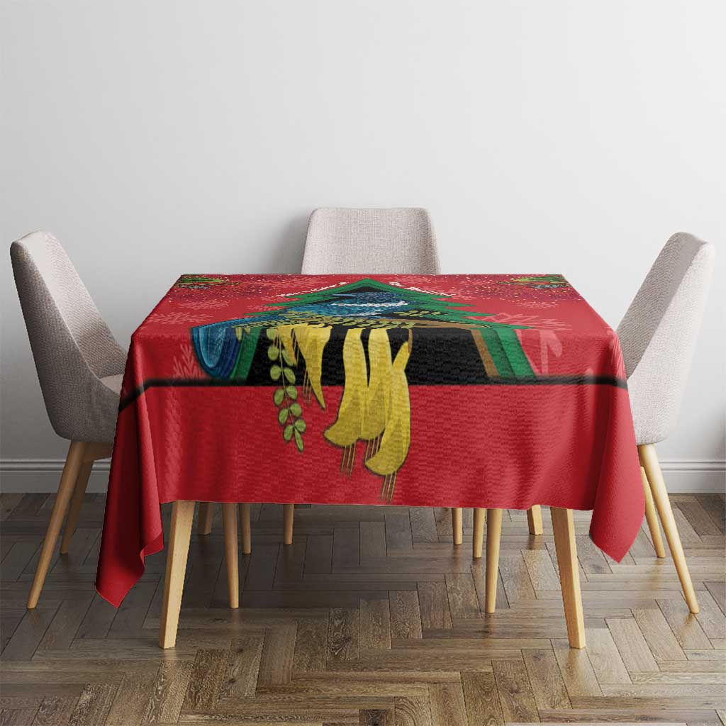 New Zealand Christmas In July Tablecloth Kowhai Tui Bird With Pohutukawa - Red LT14 - Polynesian Pride
