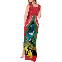 New Zealand Christmas In July Tank Maxi Dress Kowhai Tui Bird With Pohutukawa - Red LT14 - Polynesian Pride