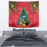 New Zealand Christmas In July Tapestry Kowhai Tui Bird With Pohutukawa - Red LT14 - Polynesian Pride