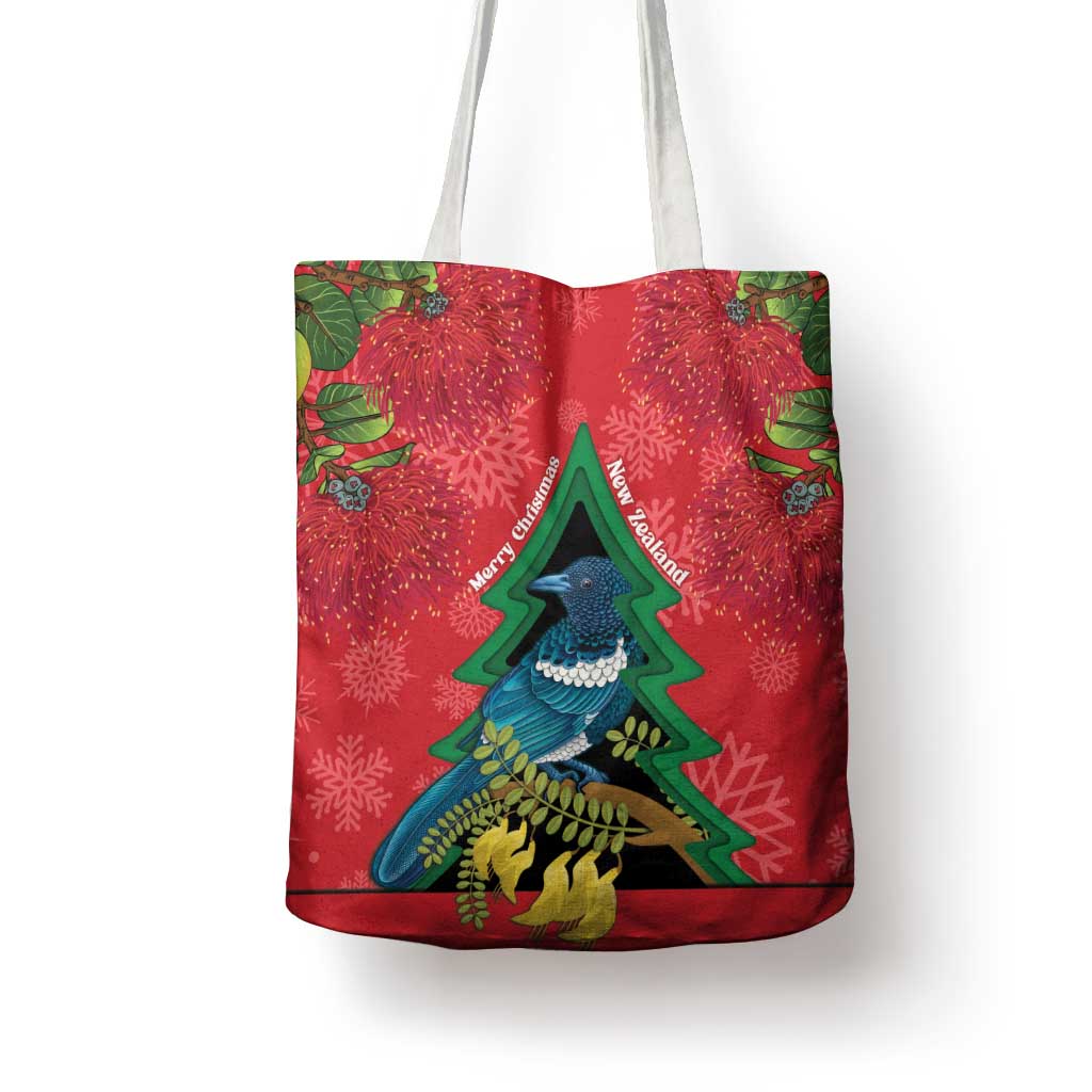 New Zealand Christmas In July Tote Bag Kowhai Tui Bird With Pohutukawa - Red LT14 - Polynesian Pride