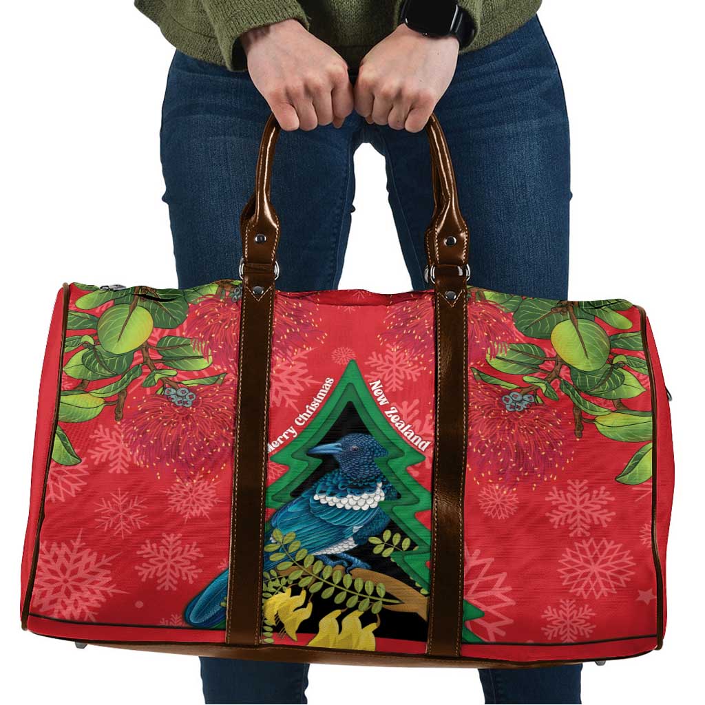New Zealand Christmas In July Travel Bag Kowhai Tui Bird With Pohutukawa - Red LT14 Red - Polynesian Pride