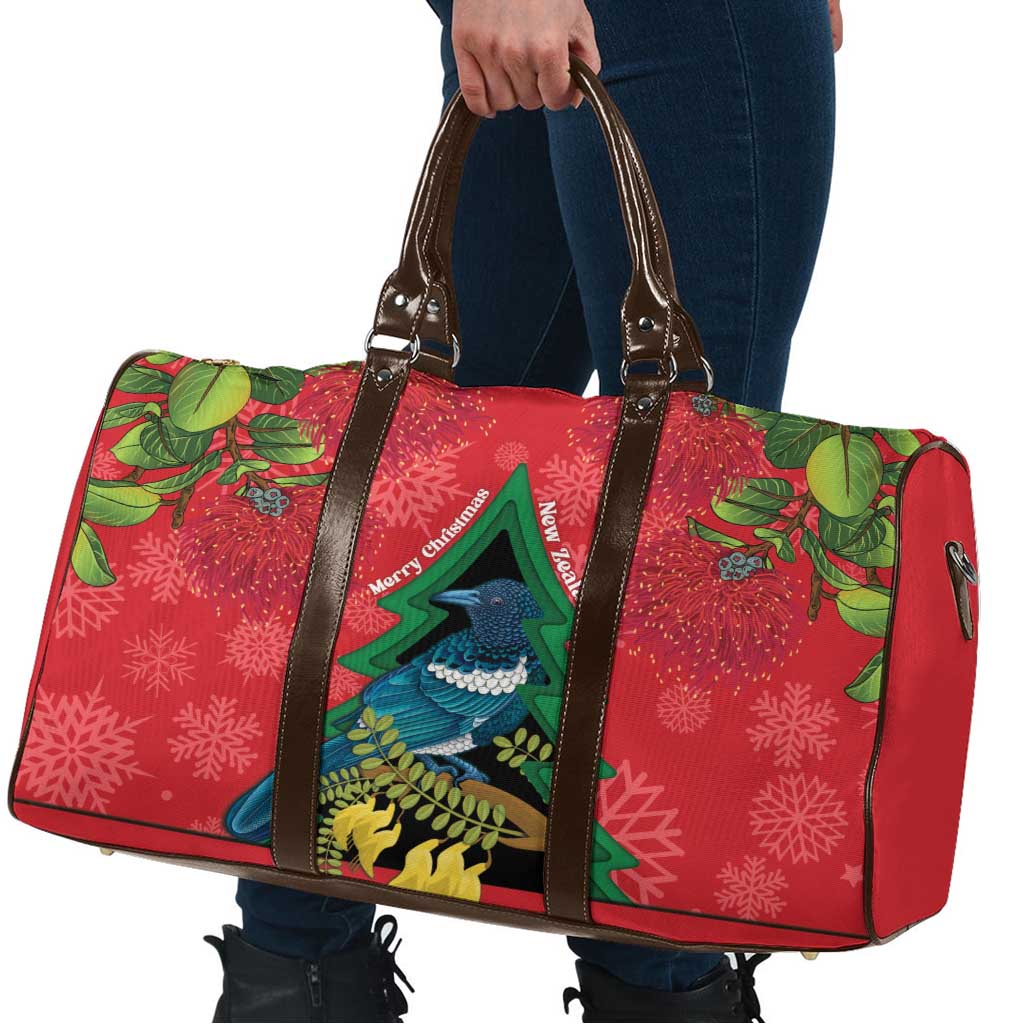 New Zealand Christmas In July Travel Bag Kowhai Tui Bird With Pohutukawa - Red LT14 - Polynesian Pride