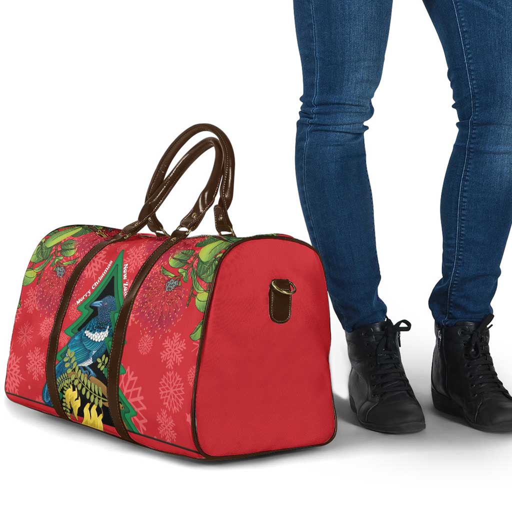 New Zealand Christmas In July Travel Bag Kowhai Tui Bird With Pohutukawa - Red LT14 - Polynesian Pride
