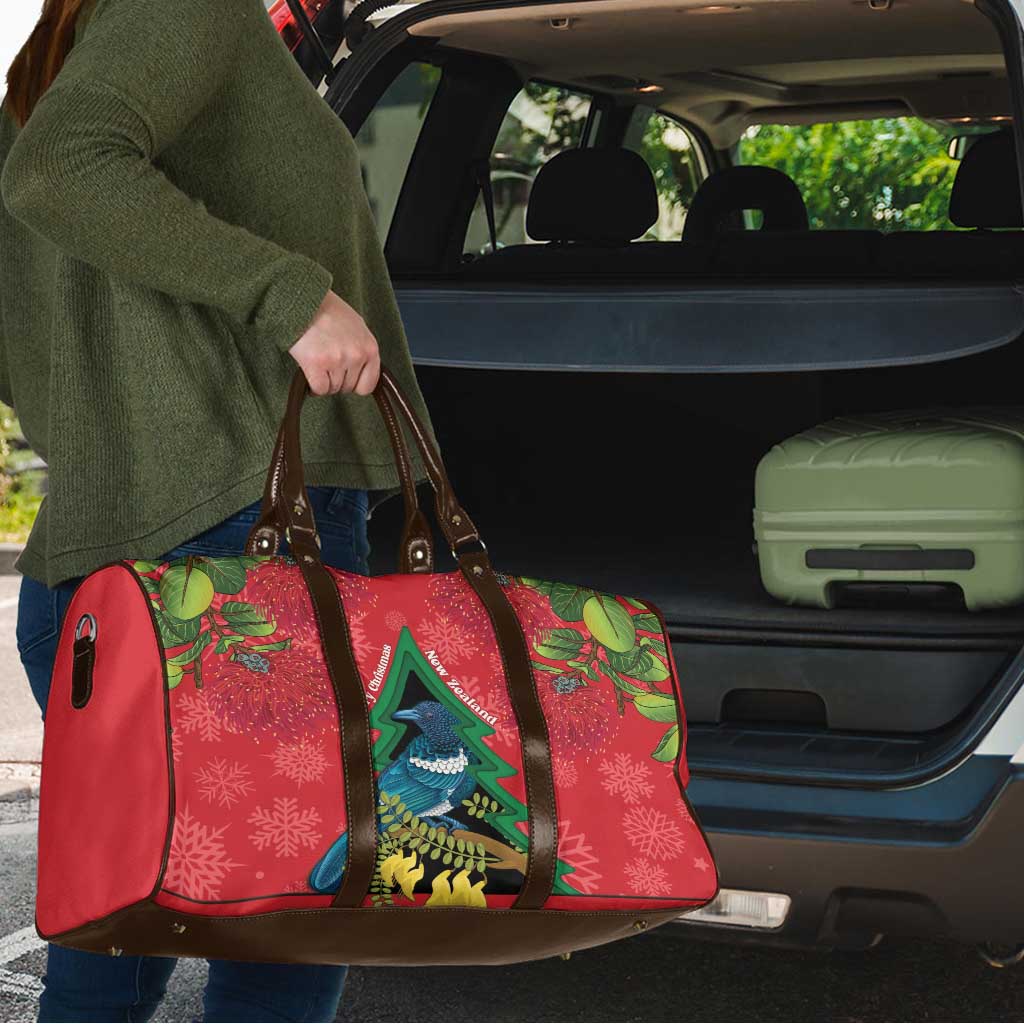 New Zealand Christmas In July Travel Bag Kowhai Tui Bird With Pohutukawa - Red LT14 - Polynesian Pride