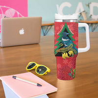 New Zealand Christmas In July Tumbler With Handle Kowhai Tui Bird With Pohutukawa - Red LT14 - Polynesian Pride