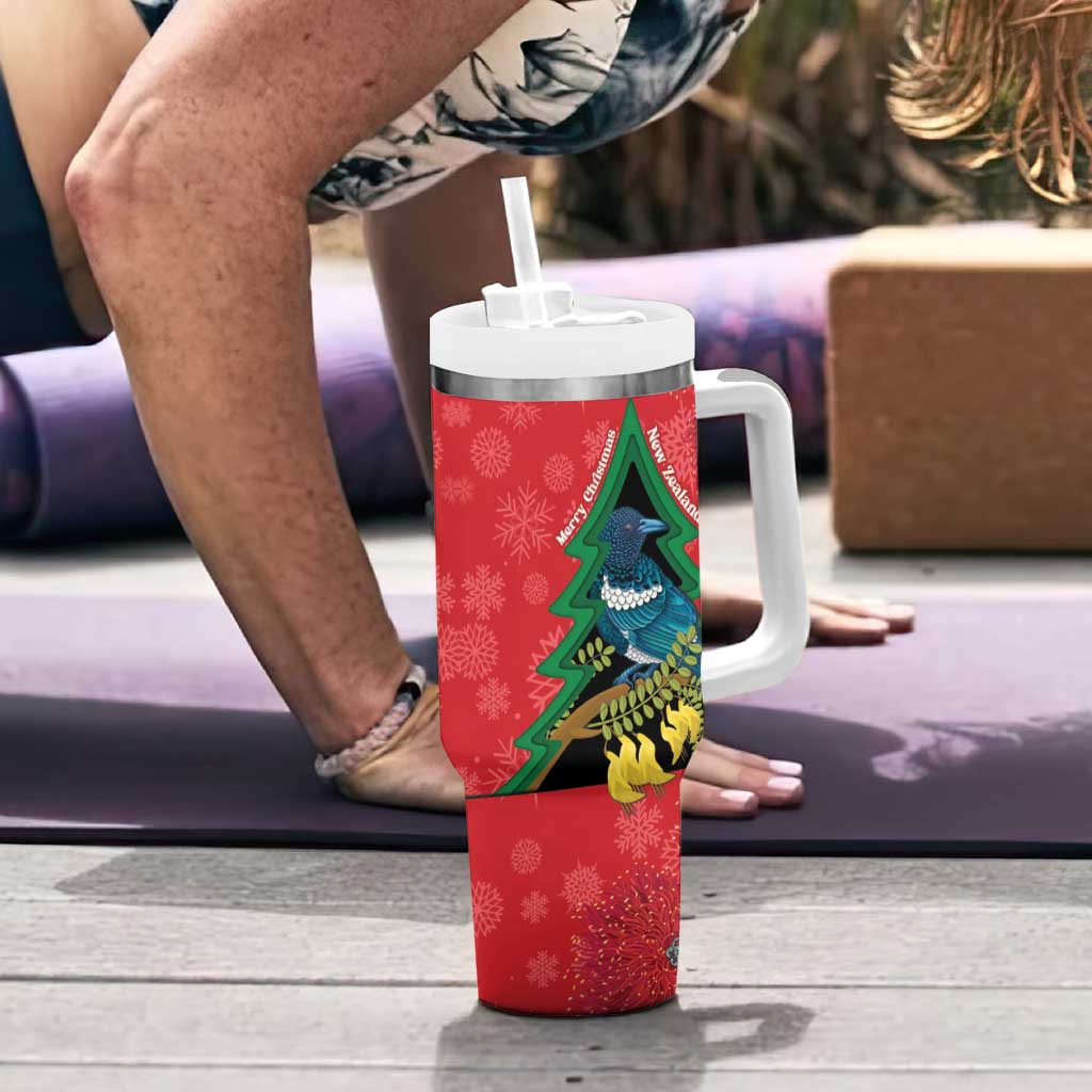 New Zealand Christmas In July Tumbler With Handle Kowhai Tui Bird With Pohutukawa - Red LT14 - Polynesian Pride