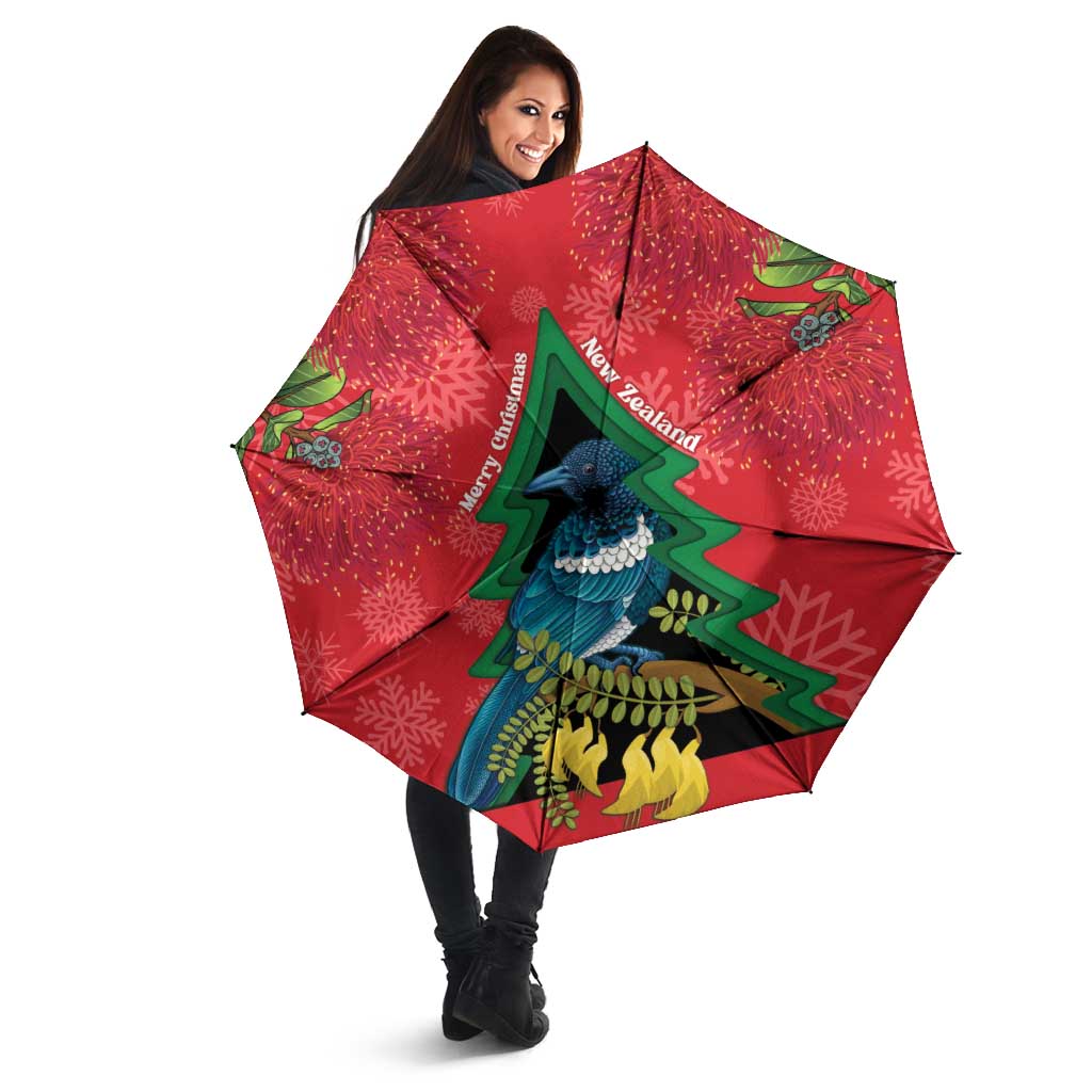 New Zealand Christmas In July Umbrella Kowhai Tui Bird With Pohutukawa - Red LT14 - Polynesian Pride