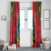 New Zealand Christmas In July Window Curtain Kowhai Tui Bird With Pohutukawa - Red LT14 - Polynesian Pride
