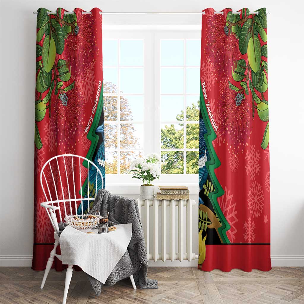 New Zealand Christmas In July Window Curtain Kowhai Tui Bird With Pohutukawa - Red LT14 - Polynesian Pride
