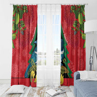 New Zealand Christmas In July Window Curtain Kowhai Tui Bird With Pohutukawa - Red LT14 - Polynesian Pride