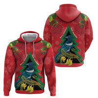 New Zealand Christmas In July Zip Hoodie Kowhai Tui Bird With Pohutukawa - Red LT14 - Polynesian Pride
