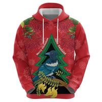 New Zealand Christmas In July Zip Hoodie Kowhai Tui Bird With Pohutukawa - Red LT14 - Polynesian Pride
