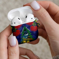 New Zealand Christmas In July AirPods Case Kowhai Tui Bird With Pohutukawa - Blue LT14 - Polynesian Pride