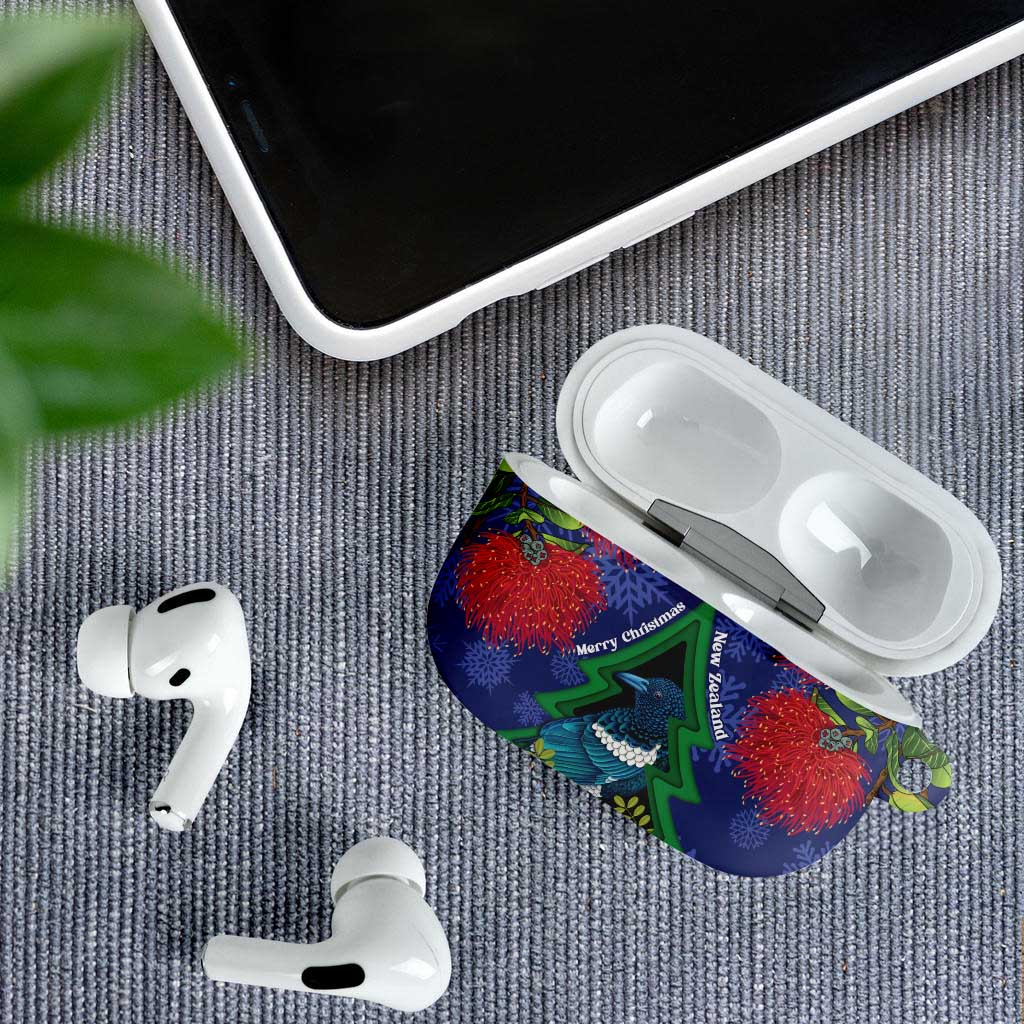 New Zealand Christmas In July AirPods Case Kowhai Tui Bird With Pohutukawa - Blue LT14 - Polynesian Pride