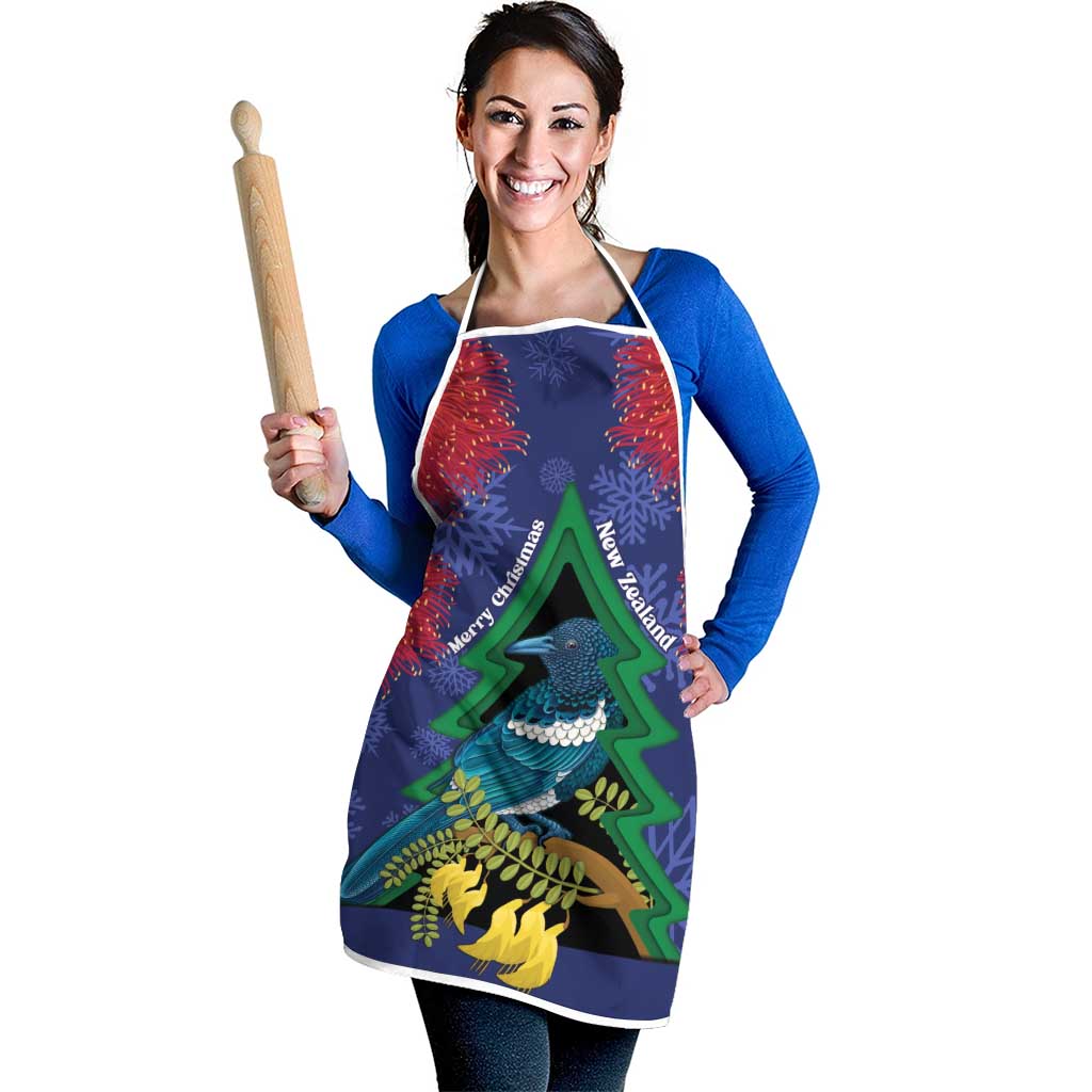 New Zealand Christmas In July Apron Kowhai Tui Bird With Pohutukawa - Blue LT14 - Polynesian Pride