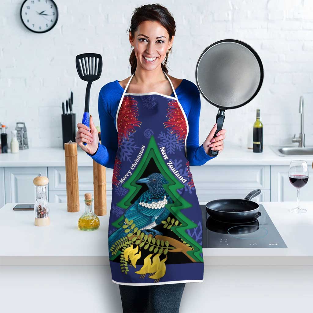 New Zealand Christmas In July Apron Kowhai Tui Bird With Pohutukawa - Blue LT14 - Polynesian Pride