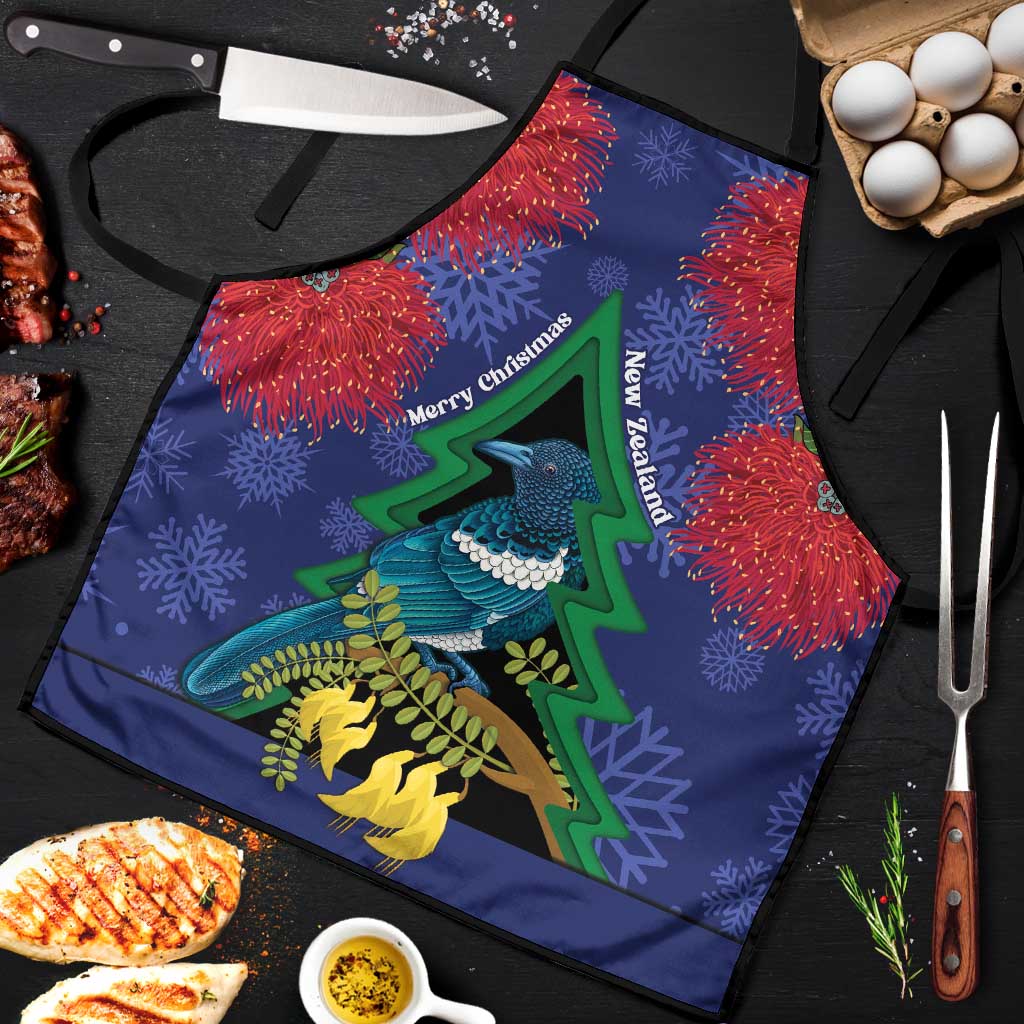 New Zealand Christmas In July Apron Kowhai Tui Bird With Pohutukawa - Blue LT14 Blue - Polynesian Pride