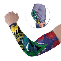 New Zealand Christmas In July Arm Sleeves Kowhai Tui Bird With Pohutukawa - Blue LT14 Set of 2 Blue - Polynesian Pride