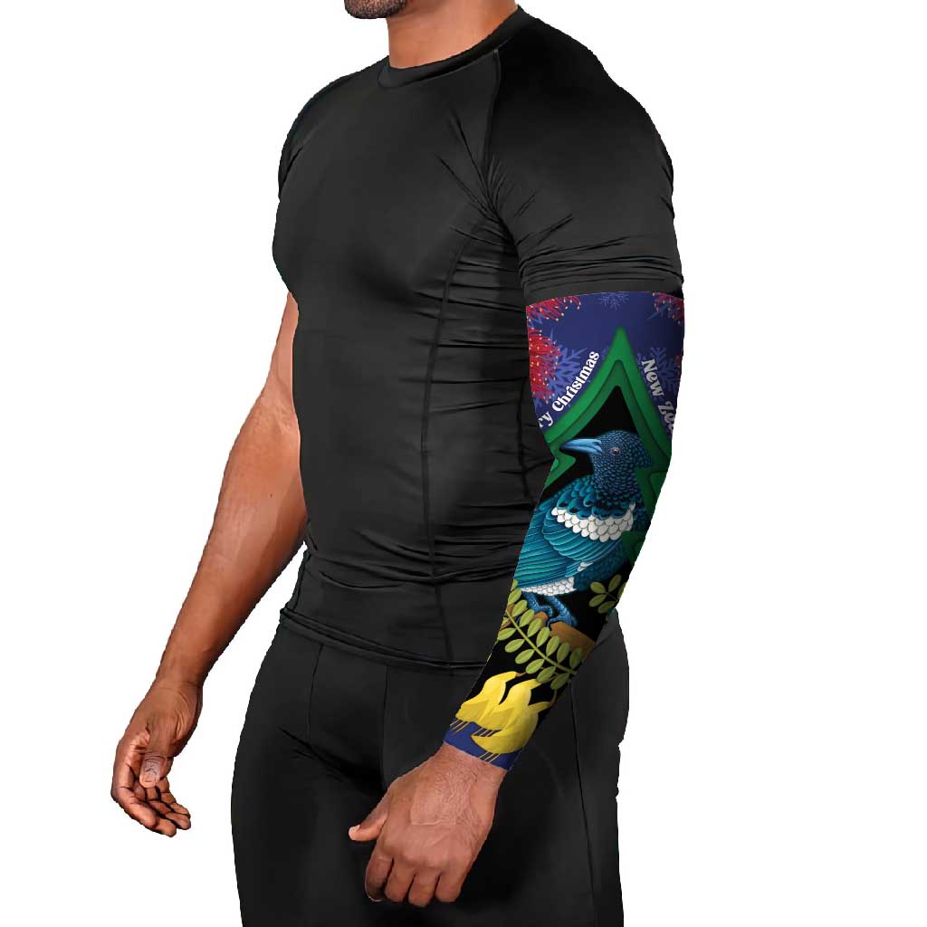 New Zealand Christmas In July Arm Sleeves Kowhai Tui Bird With Pohutukawa - Blue LT14 - Polynesian Pride