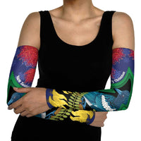 New Zealand Christmas In July Arm Sleeves Kowhai Tui Bird With Pohutukawa - Blue LT14 - Polynesian Pride