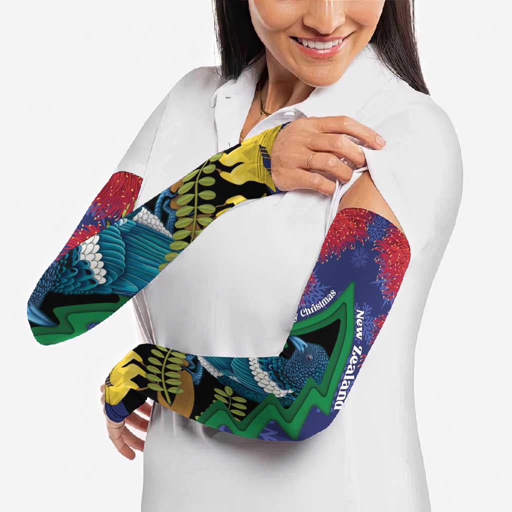 New Zealand Christmas In July Arm Sleeves Kowhai Tui Bird With Pohutukawa - Blue LT14 - Polynesian Pride