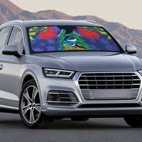New Zealand Christmas In July Auto Sun Shade Kowhai Tui Bird With Pohutukawa - Blue LT14 - Polynesian Pride