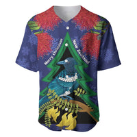 New Zealand Christmas In July Baseball Jersey Kowhai Tui Bird With Pohutukawa - Blue LT14 Blue - Polynesian Pride