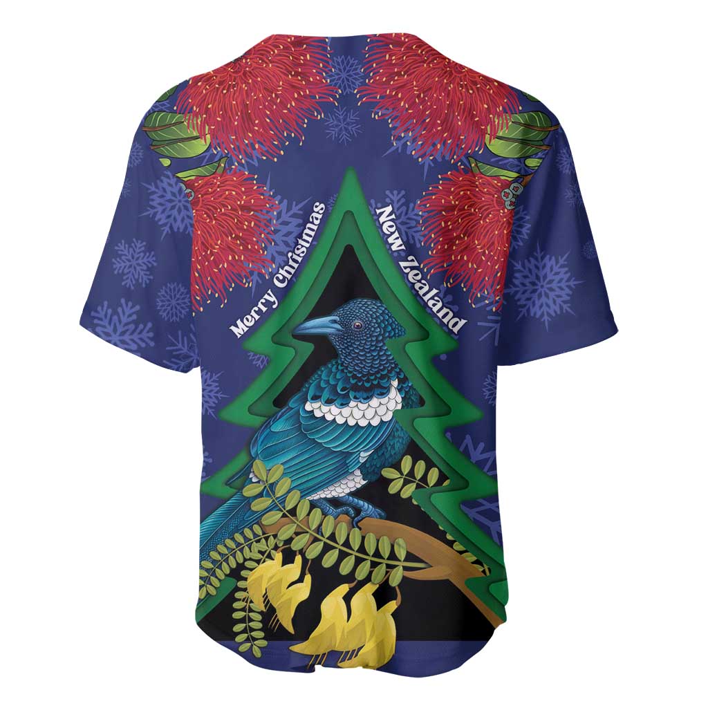 New Zealand Christmas In July Baseball Jersey Kowhai Tui Bird With Pohutukawa - Blue LT14 - Polynesian Pride