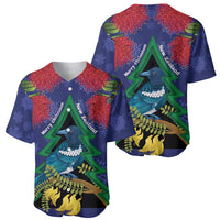New Zealand Christmas In July Baseball Jersey Kowhai Tui Bird With Pohutukawa - Blue LT14 - Polynesian Pride