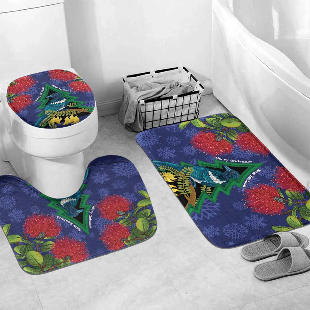 New Zealand Christmas In July Bathroom Set Kowhai Tui Bird With Pohutukawa - Blue LT14 Mat Set Only (3 pcs) One Size Blue - Polynesian Pride