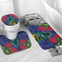 New Zealand Christmas In July Bathroom Set Kowhai Tui Bird With Pohutukawa - Blue LT14 Mat Set Only (3 pcs) One Size Blue - Polynesian Pride