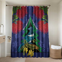 New Zealand Christmas In July Bathroom Set Kowhai Tui Bird With Pohutukawa - Blue LT14 Shower Curtain Only Blue - Polynesian Pride