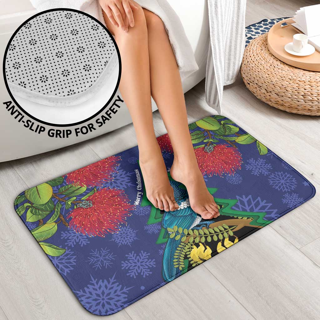 New Zealand Christmas In July Bathroom Set Kowhai Tui Bird With Pohutukawa - Blue LT14 - Polynesian Pride
