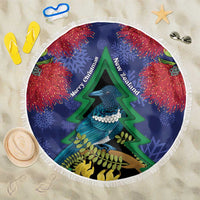 New Zealand Christmas In July Beach Blanket Kowhai Tui Bird With Pohutukawa - Blue LT14 One Size 150cm Blue - Polynesian Pride