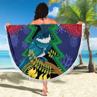 New Zealand Christmas In July Beach Blanket Kowhai Tui Bird With Pohutukawa - Blue LT14 - Polynesian Pride