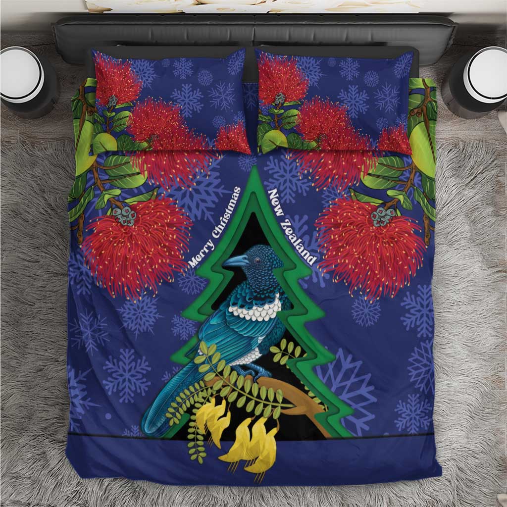 New Zealand Christmas In July Bedding Set Kowhai Tui Bird With Pohutukawa - Blue LT14 Blue - Polynesian Pride