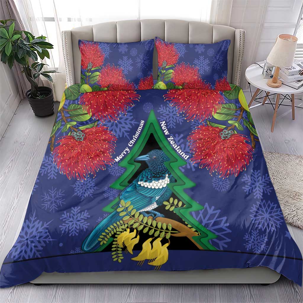 New Zealand Christmas In July Bedding Set Kowhai Tui Bird With Pohutukawa - Blue LT14 - Polynesian Pride