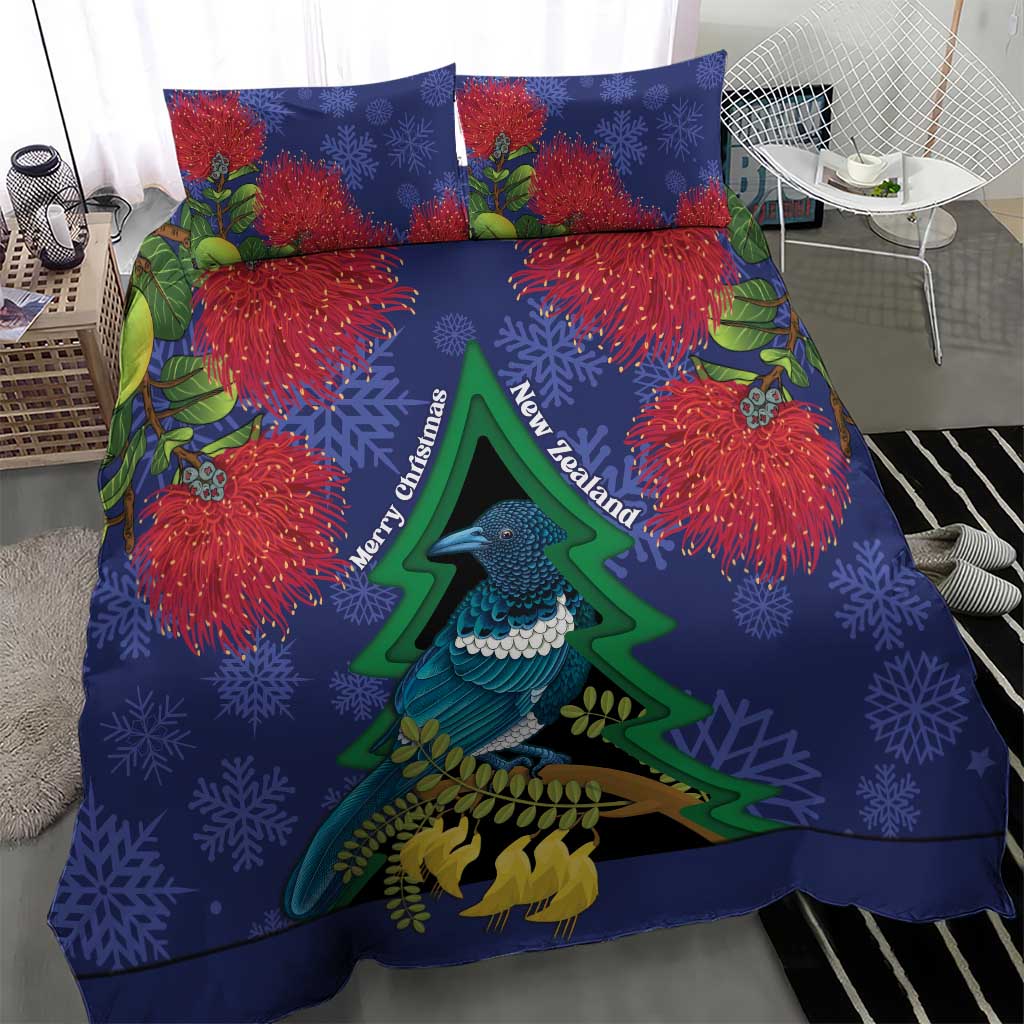 New Zealand Christmas In July Bedding Set Kowhai Tui Bird With Pohutukawa - Blue LT14 - Polynesian Pride