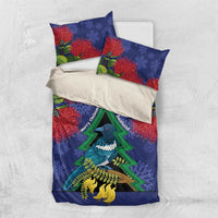 New Zealand Christmas In July Bedding Set Kowhai Tui Bird With Pohutukawa - Blue LT14 US Twin 172cm x 218cm Blue - Polynesian Pride