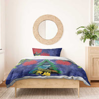 New Zealand Christmas In July Bedding Set Kowhai Tui Bird With Pohutukawa - Blue LT14 - Polynesian Pride