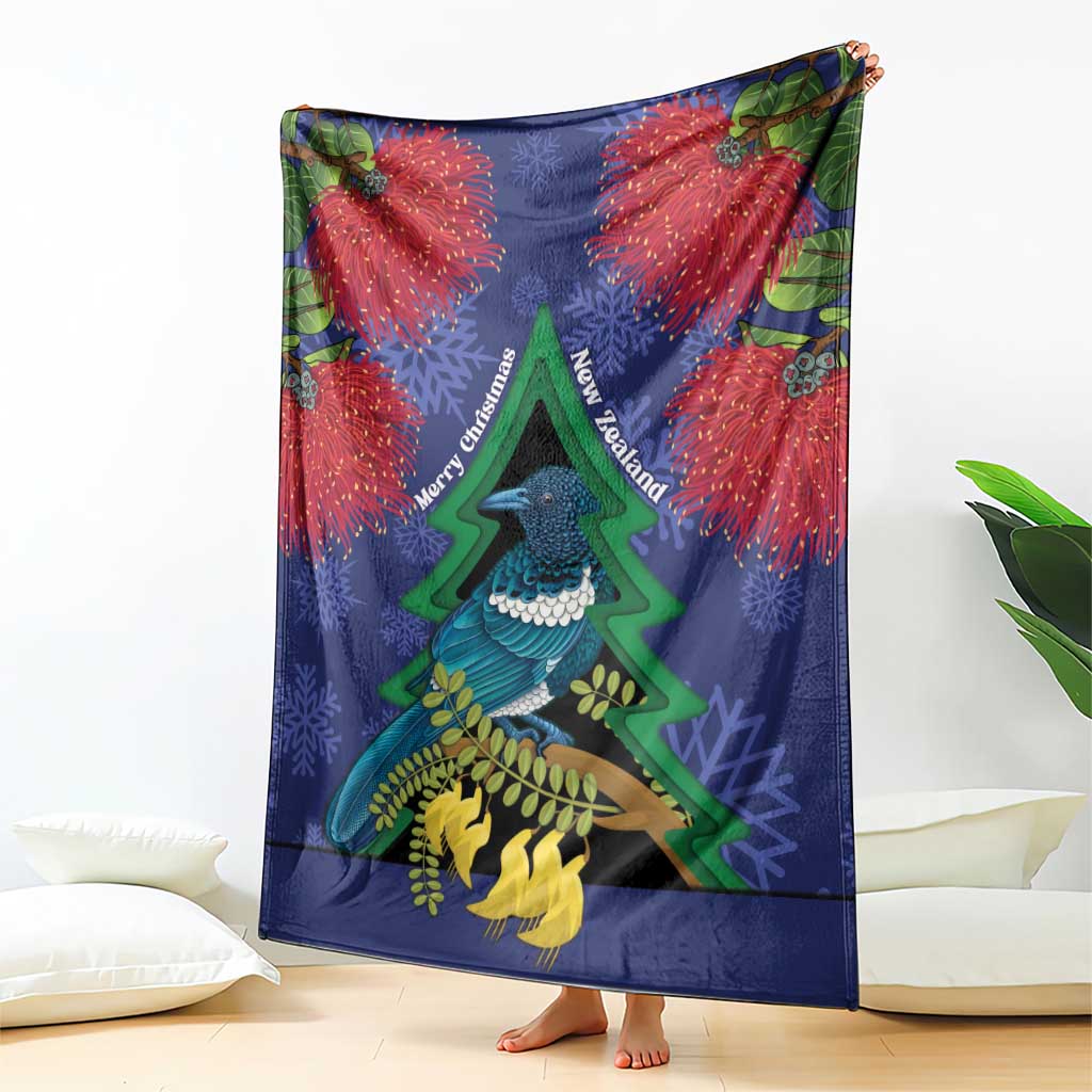 New Zealand Christmas In July Blanket Kowhai Tui Bird With Pohutukawa - Blue LT14 - Polynesian Pride