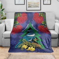 New Zealand Christmas In July Blanket Kowhai Tui Bird With Pohutukawa - Blue LT14 - Polynesian Pride