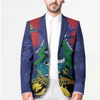 New Zealand Christmas In July Blazer Kowhai Tui Bird With Pohutukawa - Blue LT14 - Polynesian Pride