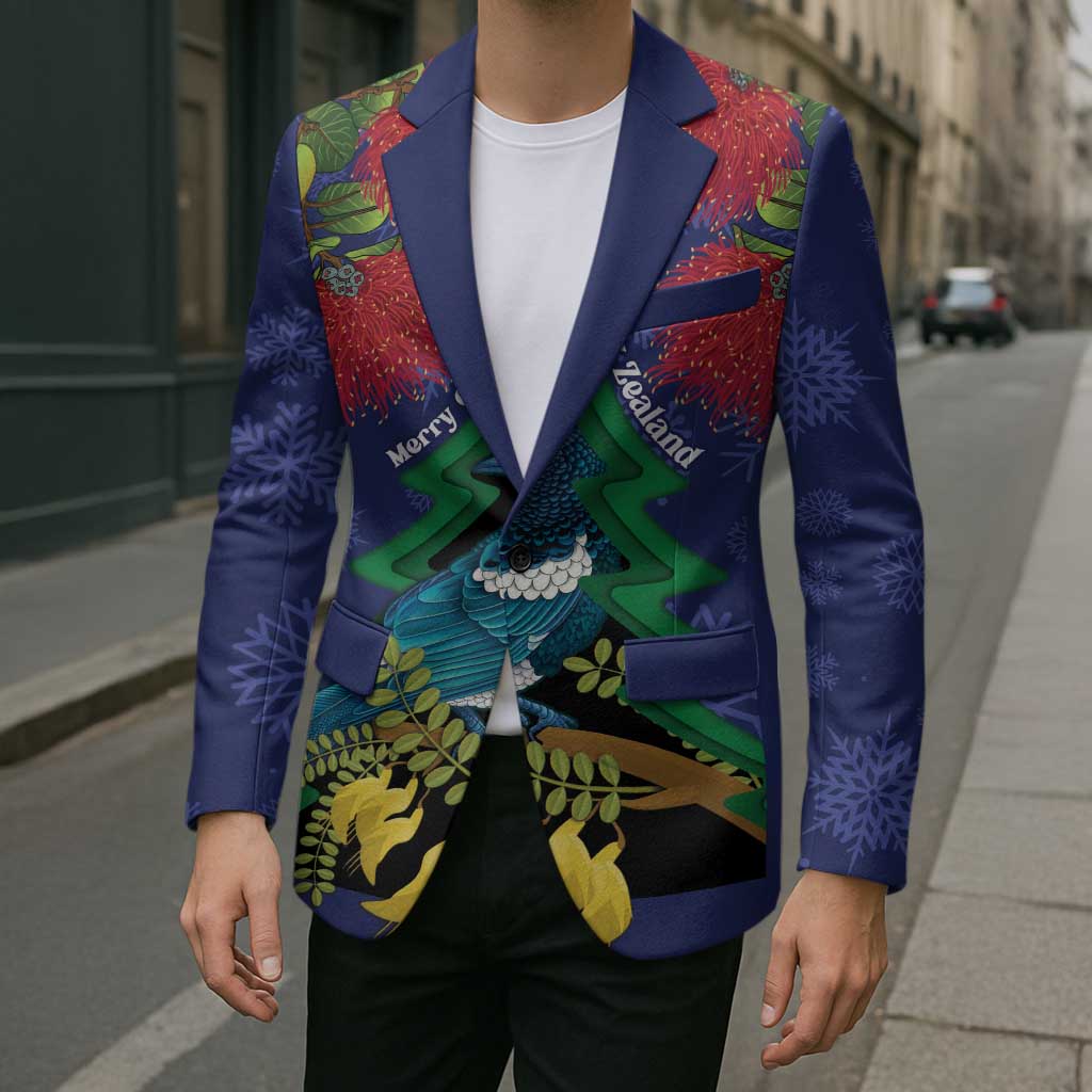 New Zealand Christmas In July Blazer Kowhai Tui Bird With Pohutukawa - Blue LT14 - Polynesian Pride
