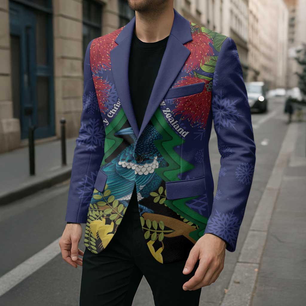 New Zealand Christmas In July Blazer Kowhai Tui Bird With Pohutukawa - Blue LT14 - Polynesian Pride