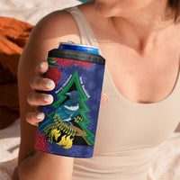 New Zealand Christmas In July 4 in 1 Can Cooler Tumbler Kowhai Tui Bird With Pohutukawa - Blue LT14 - Polynesian Pride