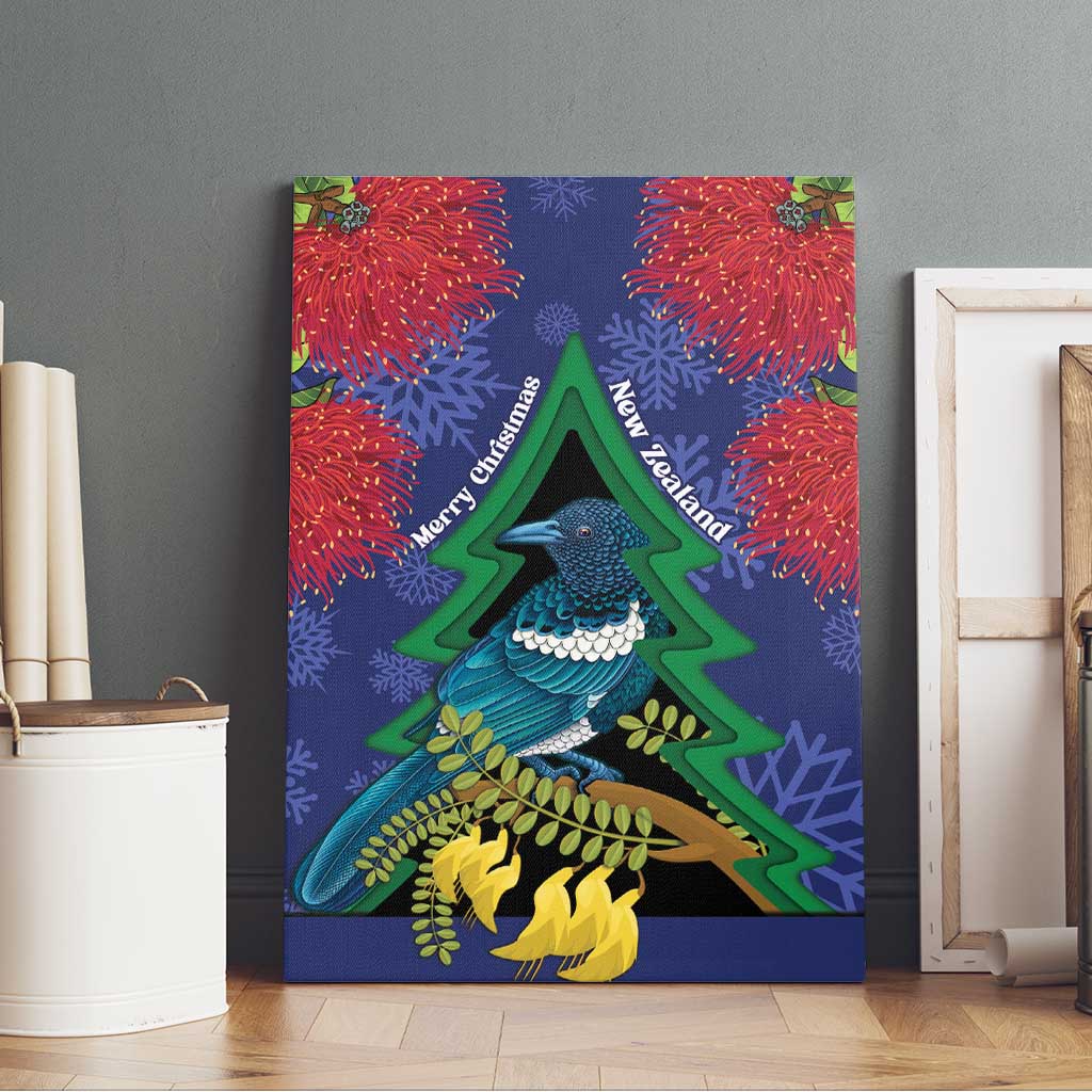 New Zealand Christmas In July Canvas Wall Art Kowhai Tui Bird With Pohutukawa - Blue LT14 - Polynesian Pride