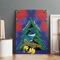 New Zealand Christmas In July Canvas Wall Art Kowhai Tui Bird With Pohutukawa - Blue LT14 - Polynesian Pride