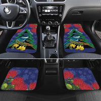 New Zealand Christmas In July Car Mats Kowhai Tui Bird With Pohutukawa - Blue LT14 Set 4pcs Blue - Polynesian Pride
