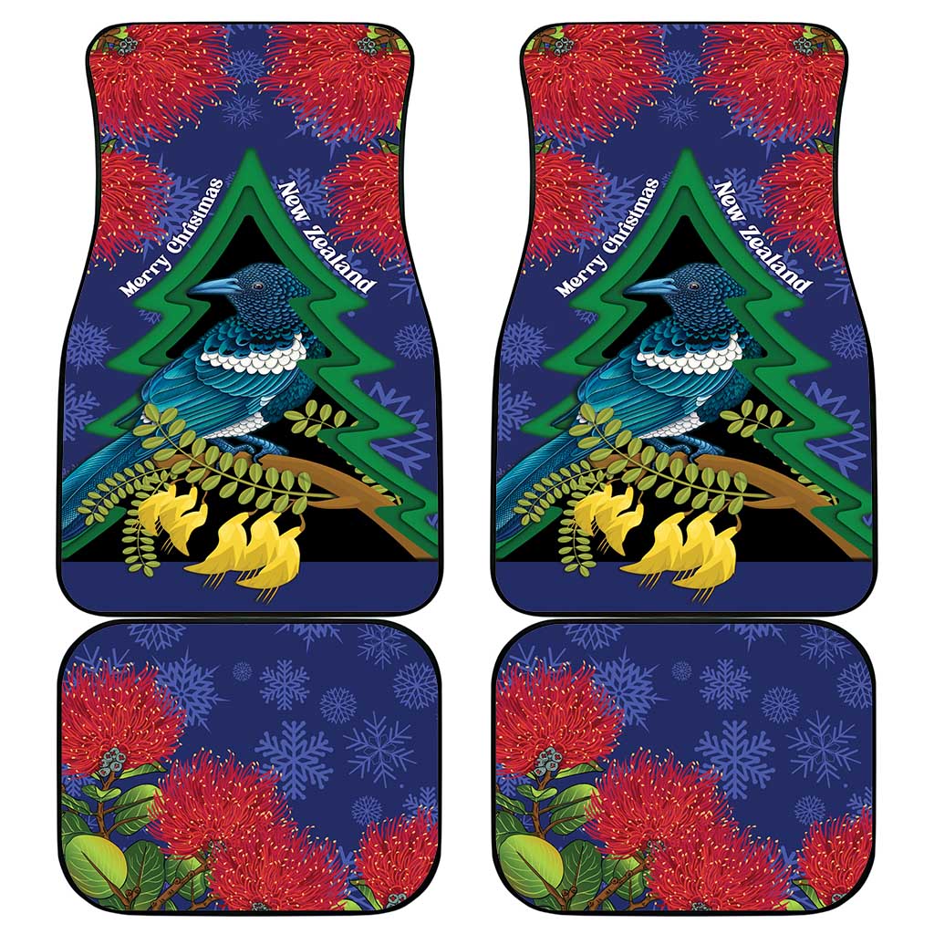 New Zealand Christmas In July Car Mats Kowhai Tui Bird With Pohutukawa - Blue LT14 - Polynesian Pride